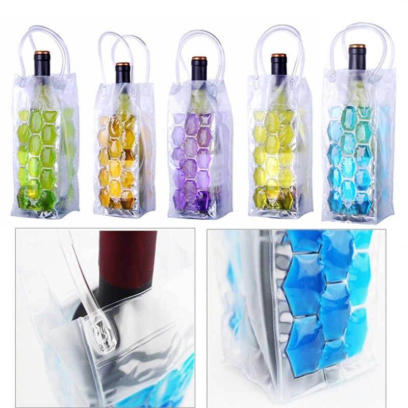 Bolsa de congelador portátil para botellas de vino, herramientas de hielo para licor, Enfriador de champán, cerveza, Gel de refrigeración, soporte de hielo con asas