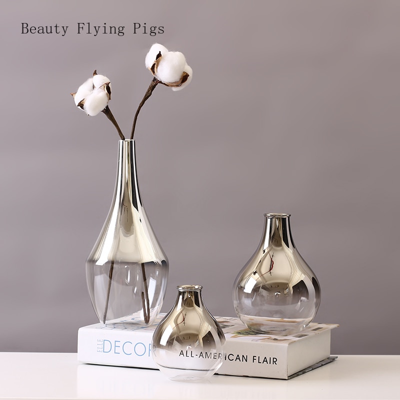 Moderne einfache silber glas kleine Vase blume Arrangeur licht luxus hause wohnzimmer esstisch wein schrank Veranda dekoration