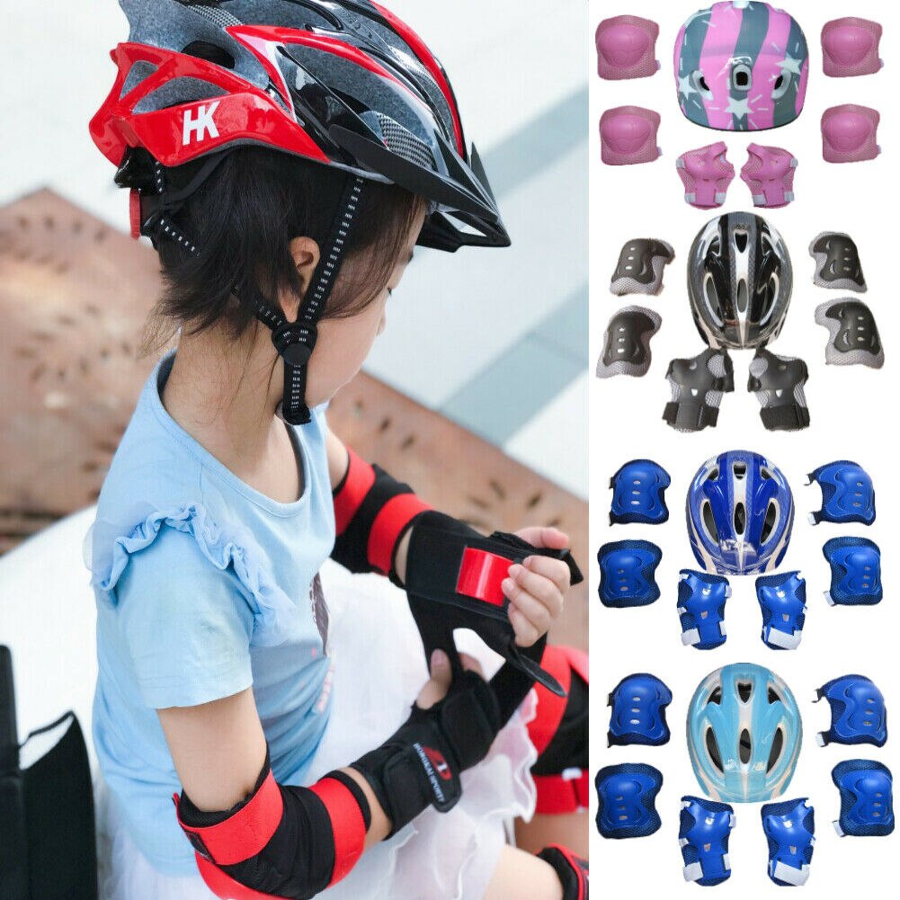 7 Stks/set Kids Rolschaatsen Fiets Helm Knie Pols Guard Elleboog Pad Set Voor Kinderen Fietsen Sport Beschermende Guard Gear set