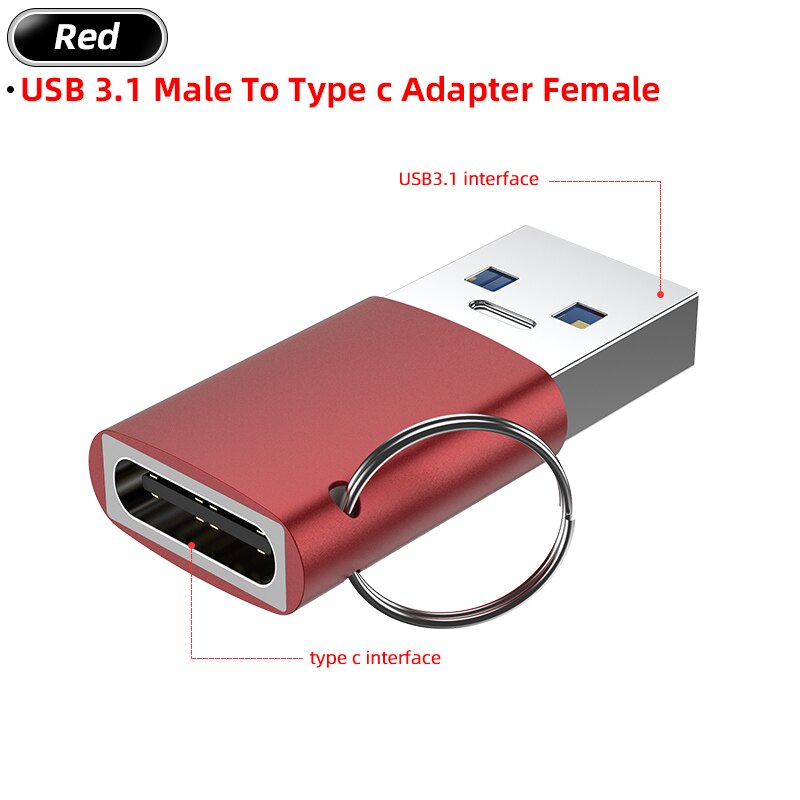 Adattatore USB C 3.1 USBA maschio a USB tipo C femmina tipo-c adattatore USBC OTG per Laptop connettore auricolare Samsung Xiaomi 10: red