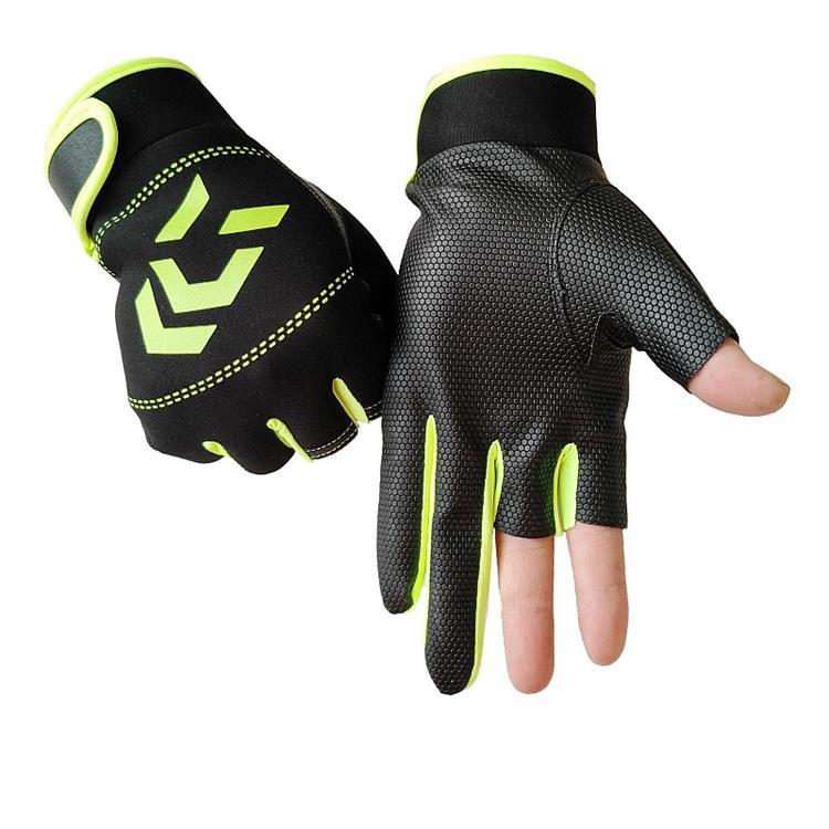 Fiskehandskar Herr - Tre-fingers Klipp - Halkskydd - Sport Halv Finger: Grön