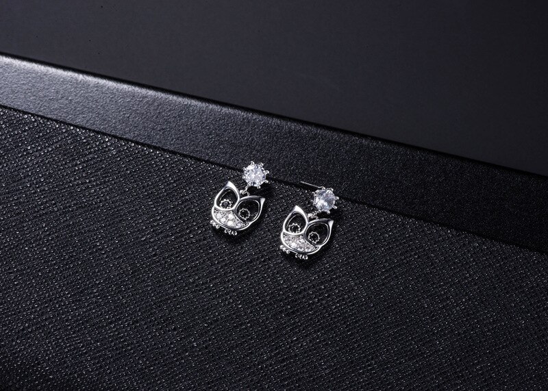 Pendientes de búho plateado para mujer y niña, aretes de novedosa de Plata de Ley 925, joyería llamativa, aretes bonitos
