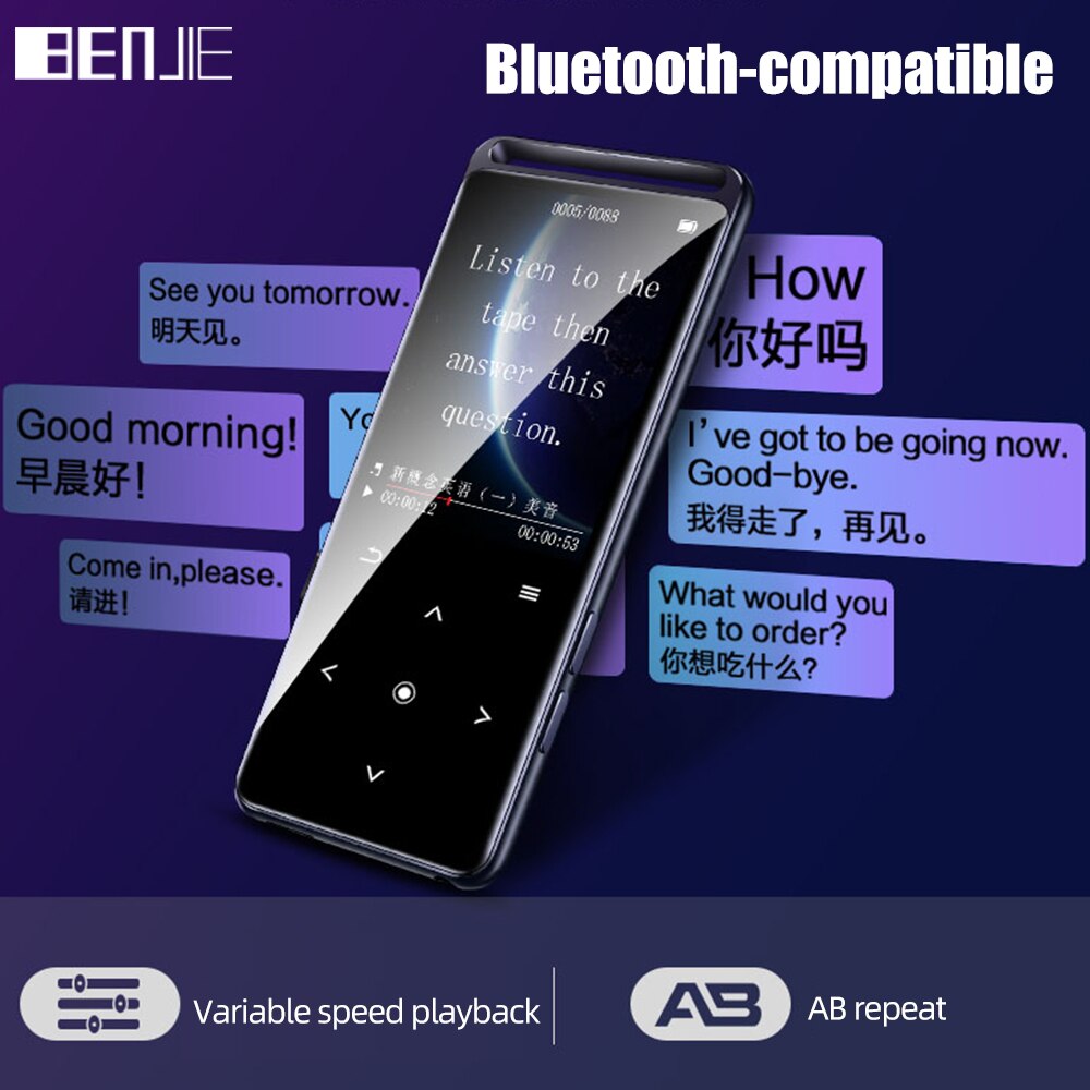 Benjie Mini Hifi Spelers Met Bluetooth 5.0 Smart Touch Screen Audio Muziekspeler Draagbare Fm Radio Ebook Voice Recorder Walkman