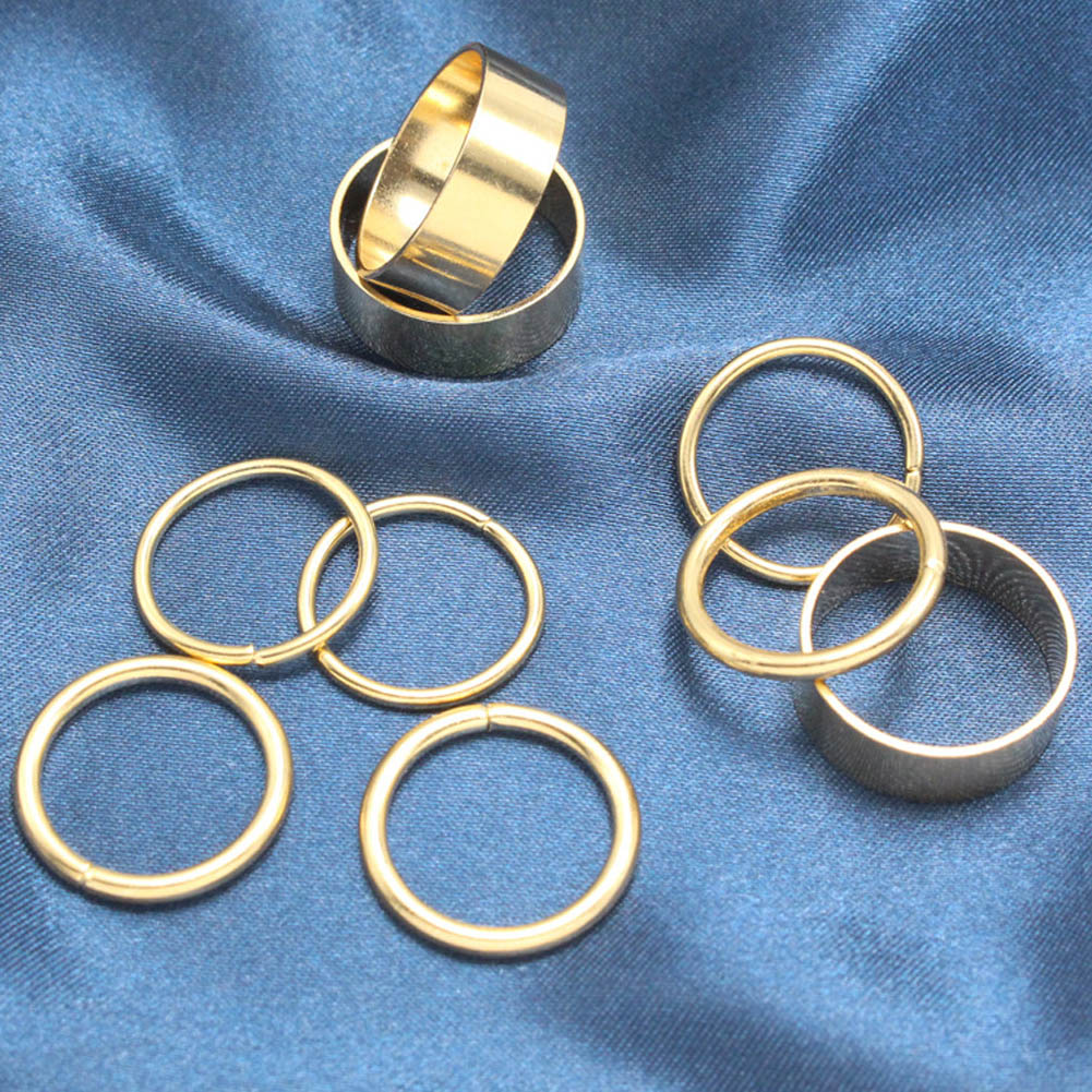 1 Set / 9 pcs Simple CLassic Smooth Wide Thin Ring Set Gold Silver Tone Ring Jewelry