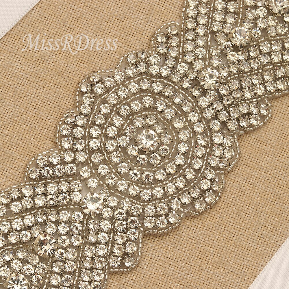 MissRDress Hand Perlen Hochzeit Gürtel Silber Kristall Braut Kleid Gürtel Strass Hochzeit Schärpen Für frauen Lange Kleider JK905
