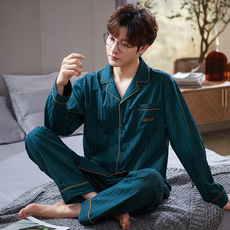 Paul Hopkins Heren Pyjama - V-hals - met Boorden - Groen