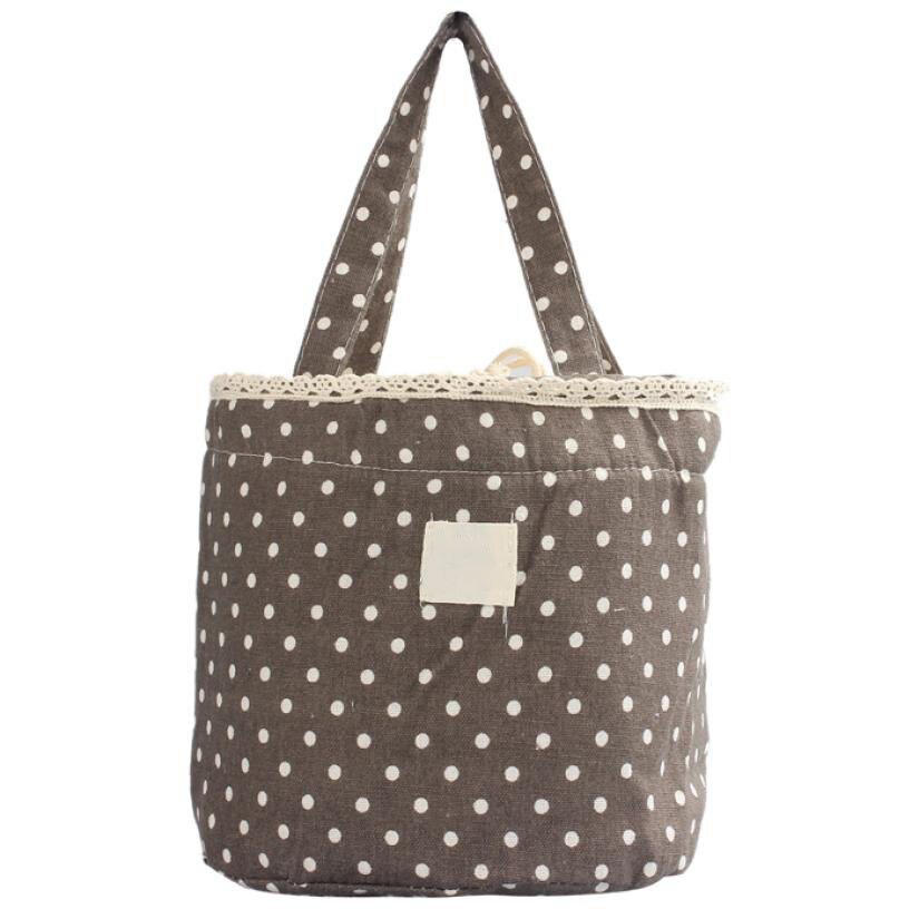 Casual Draagbare Lunch Tas Dots Geïsoleerde Canvas Thermische Voedsel Picknick Lunch Tas Voor Vrouwen Kinderen Cooler Lunchbox Tas Tote loncheras