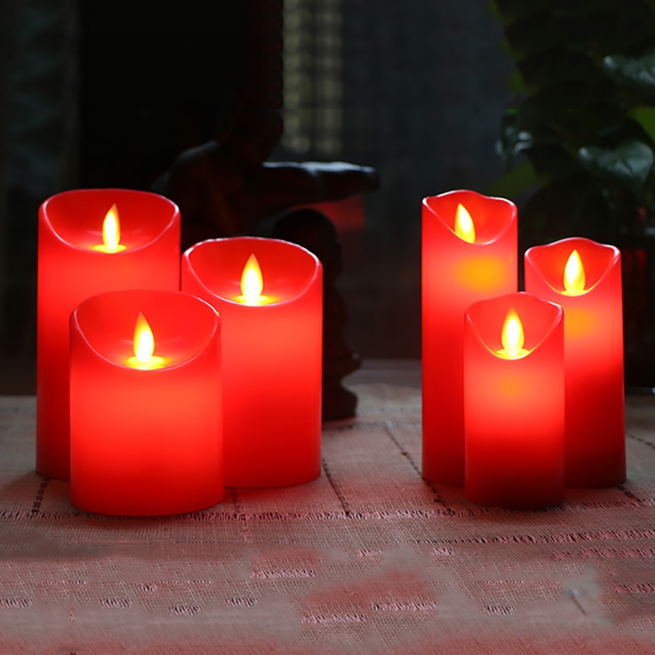 Traditional Red Candles Made by Paraffin Wax, FlameLess Led Candle for Wedding Birthday Party Christmas Home Decor, Night Lights