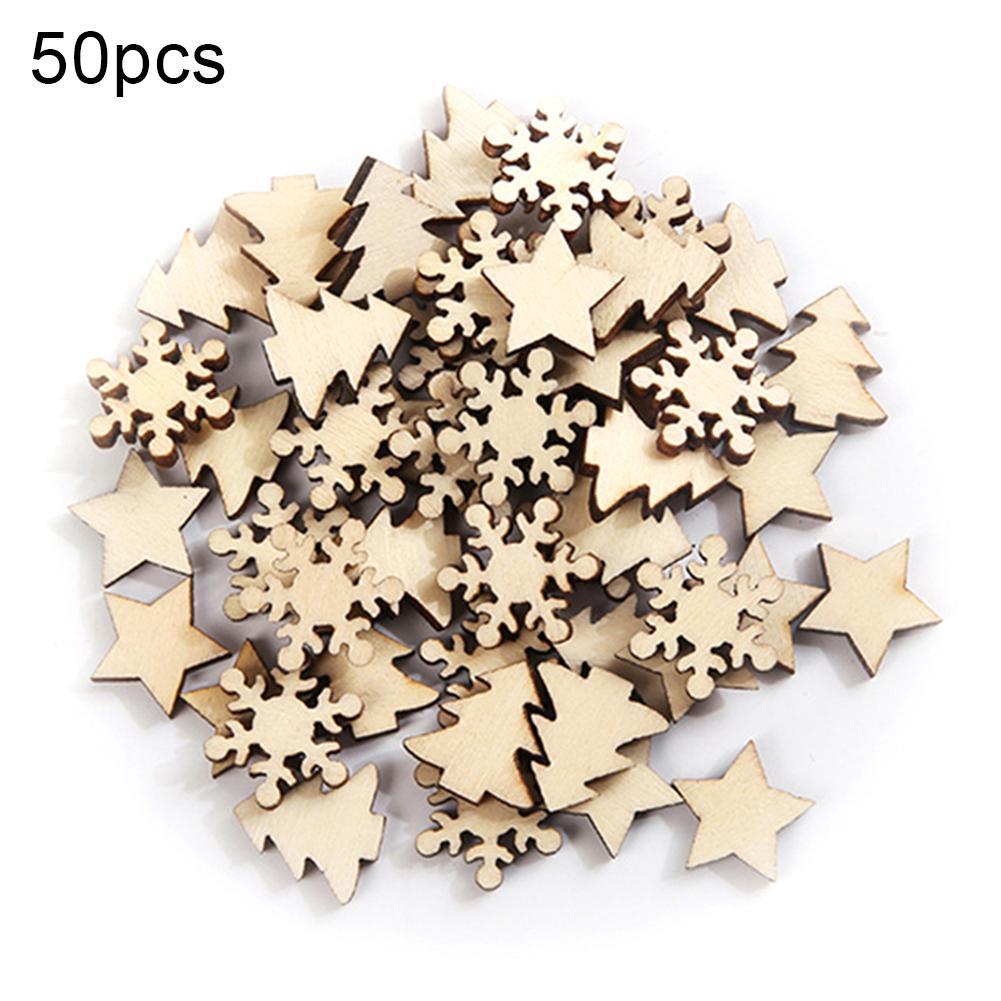 50Pcs Kerst DIY Houten Ster Boom Sneeuwvlok Ambachten Scrapbooking Wedding Decor