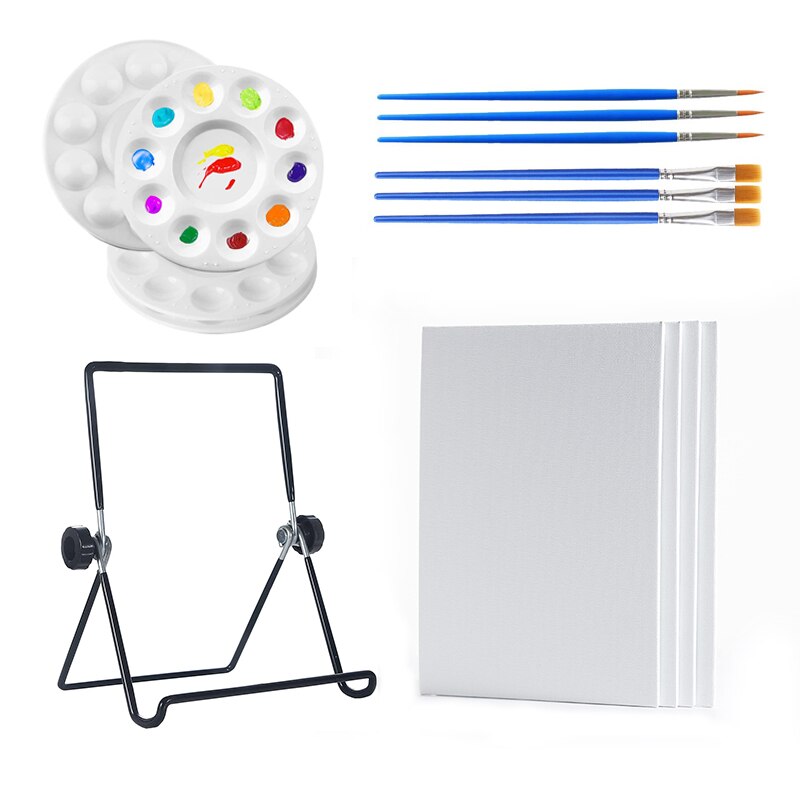 Acrylic Painting Canvas Kit for Kids DIY Painting 15pcs Includes Adjustable Iron Easels, 6 Brushes Set, 4 Palettes, 4 Canvases: Default Title
