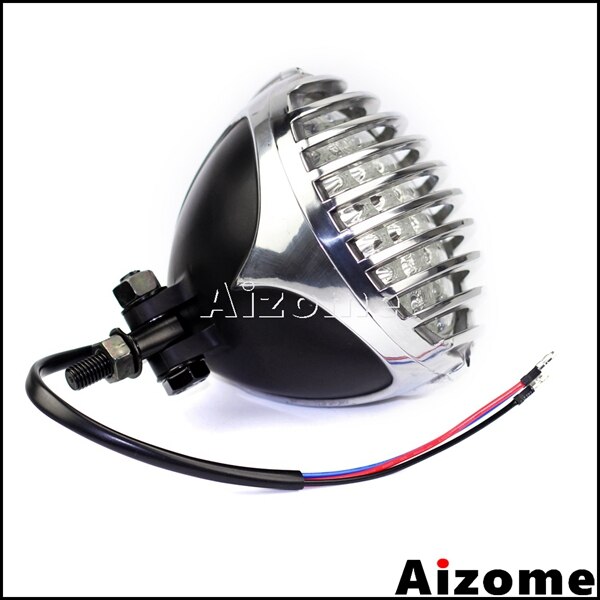 Universal Motorcycle Scalloped Headlight Black Finned Grill Headlamp For Harley XS650 CB750 TRI Cafe Racer Bobber Chopper: Chrome Black