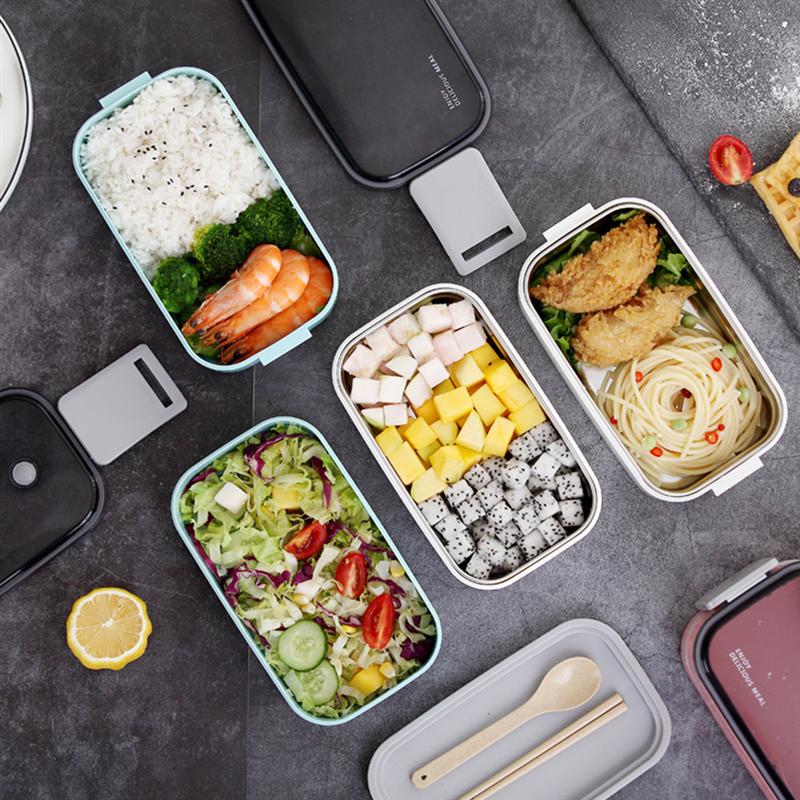 1Pc Double Deck Meal Box Double-deck Portable Meal Box Packed Food Box Container for Takeaway (Sky-blue)