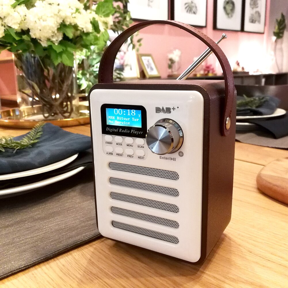 DAB MP3 Digital Radio Player Retro Wood Handsfree LCD Display Portable Rechargeable USB Stereo Audio