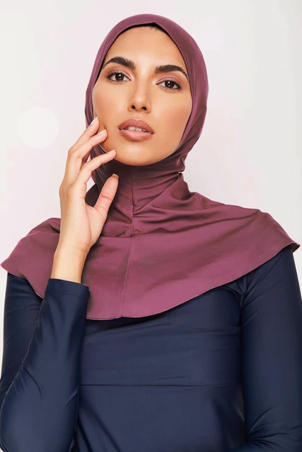Gorro turbante musulmán de color sólido, Hijabs de natación de cobertura completa para mujer: Cian