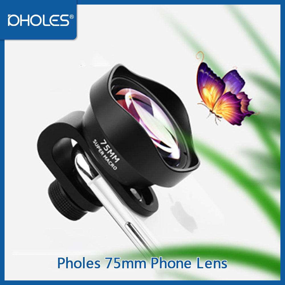 Pholes linse 75mm mobil makro linse telefon kamera makro linse til iphone xs max xr  x 8 7 s9 s8 s7 ekstern linse tele