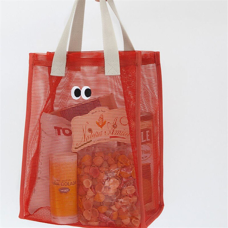 Purdored 1 Pc Koreaanse Stijl Grote Ogen Boodschappentas Vrouwen Grote Mesh Reizen Zomer Strand Netto Opvouwbare Handtas Kruidenier tassen