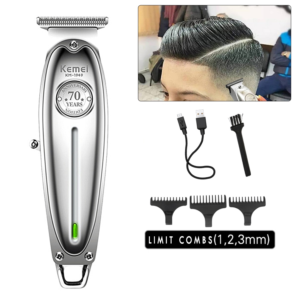 Hair Clipper All Metal Men Electric Cordless Hair Trimmer for barber 0mm Baldheaded T Blade Finish Haircut Machine