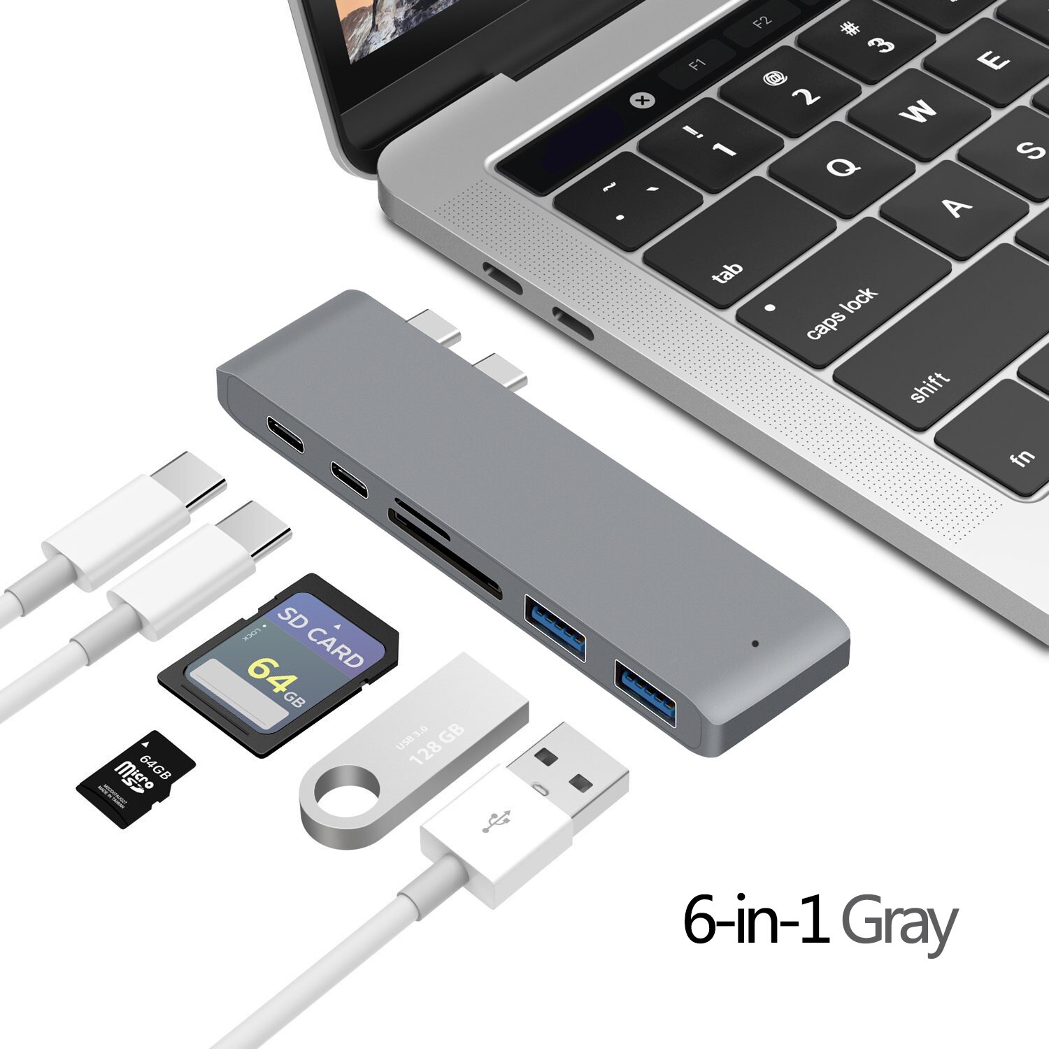 USB 3,1 tipo-C a HDMI Adaptador 4K Thunderbolt 3, USB-C con Hub 3,0 SD TF lector PD para MacBook Pro aire M1 Chip: 2T 6 in 1 Gray