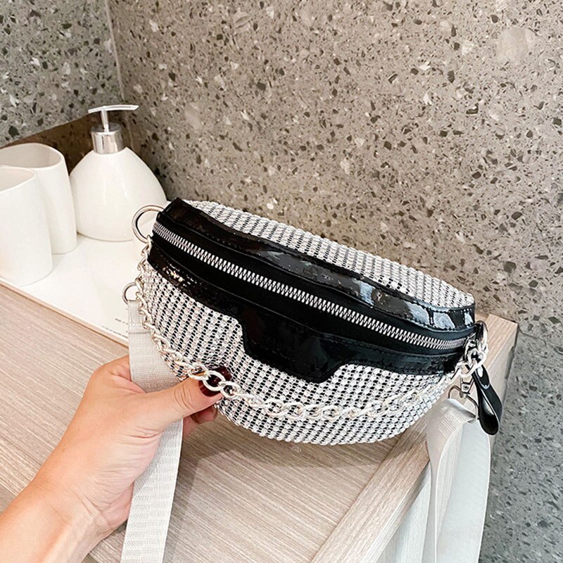 Punk bum bolsa de cristal bling diamante sacos da cintura para as mulheres fanny packs cinto saco splice crossbody sacos para peito bolsa cintura packs: Black