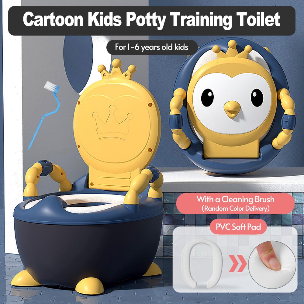 Cartoon Kids Potty Training Toilet Comfortable Toilet Trainer for Toddlers Boys Girls with Soft Pad Lip Handles Cleaning Brush: C