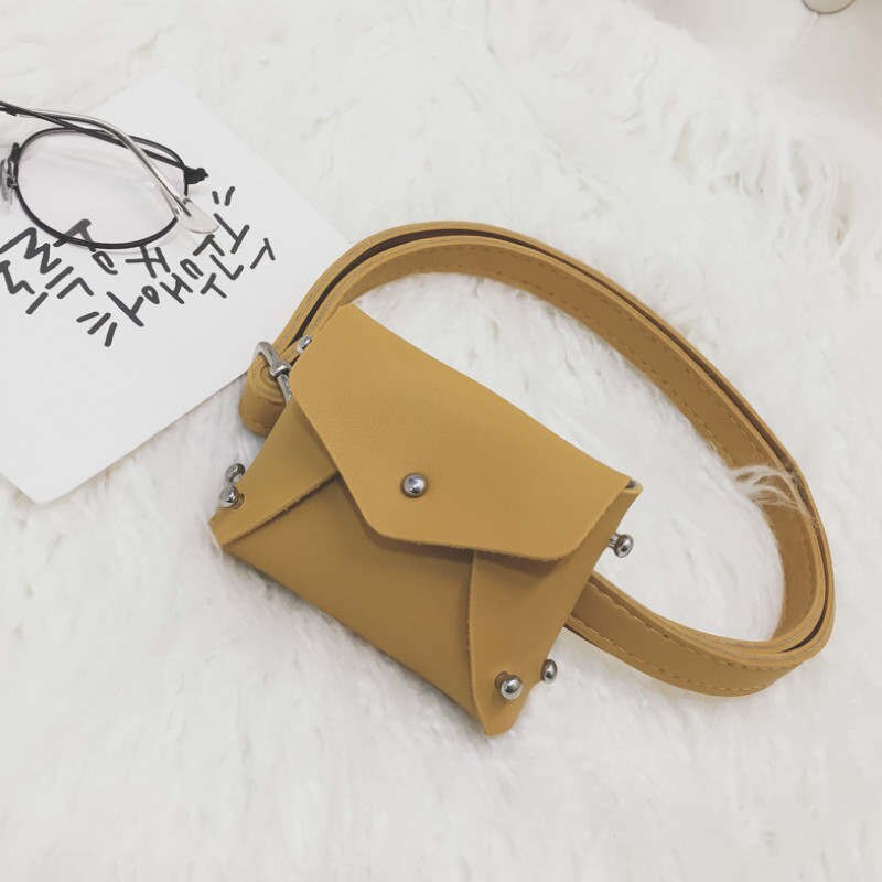 Children Girls Faux Leather Cute Waist Packs Square Shape Rivet Fanny Pack Bum Belt Bag: A11