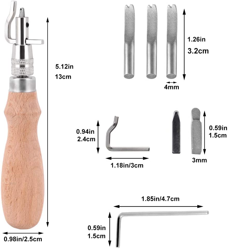 KAOBUY Leather Groover Tool, 7in1 Pro Adjustable Stitching Groover And Creasing Edge Beveler, Leather Carving Cutting Edge Tools