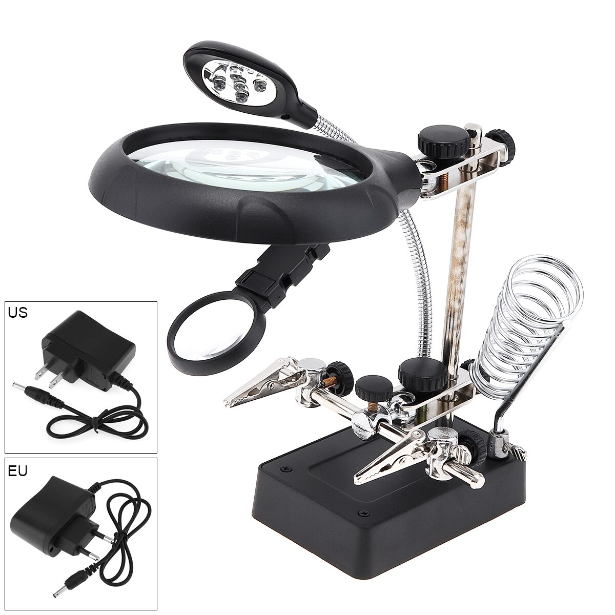 Lupa de soldadura 3 en 1, lupa auxiliar de Clip con luz LED, lupa de escritorio de mano, soldador de hierro, 10X