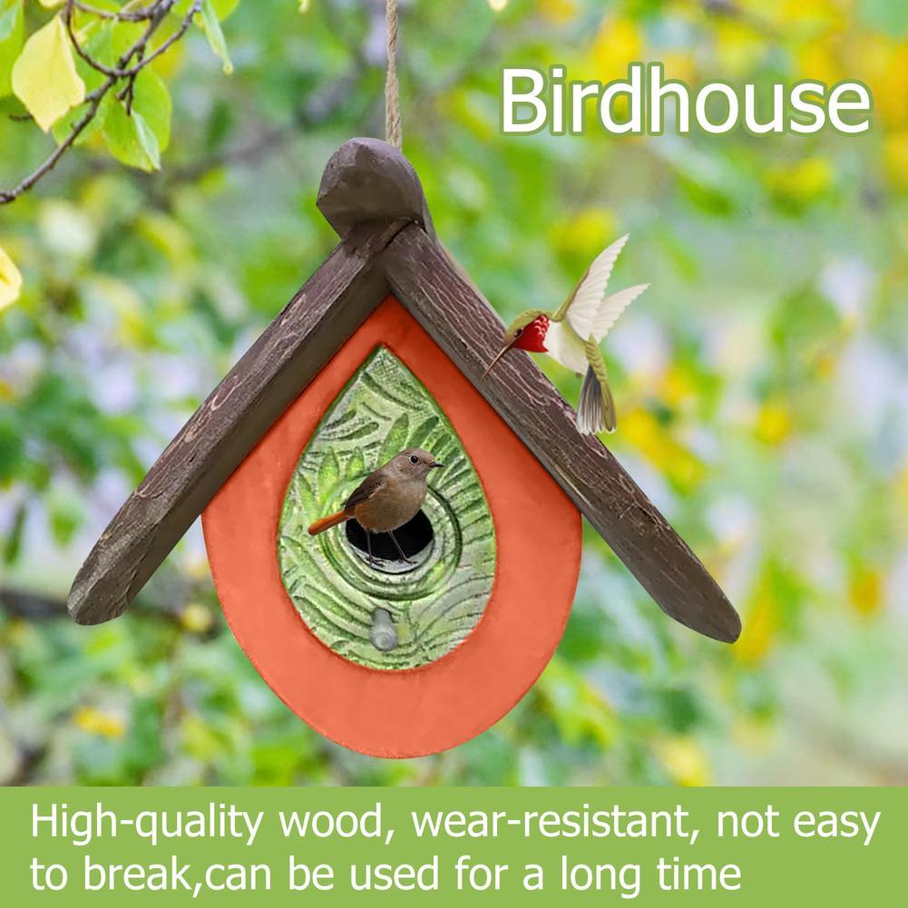 Hand Carved Wood Birdhouse Outdoor Hanging Birdhouse Ornament For Garden Courtyard Terrace Decoration