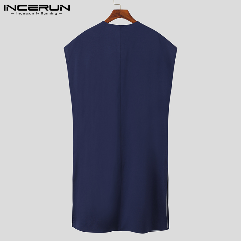 INCERUN-Vestidos largos de para hombre, ropa de dormir sin mangas, camisón largo estampado, S-5XL