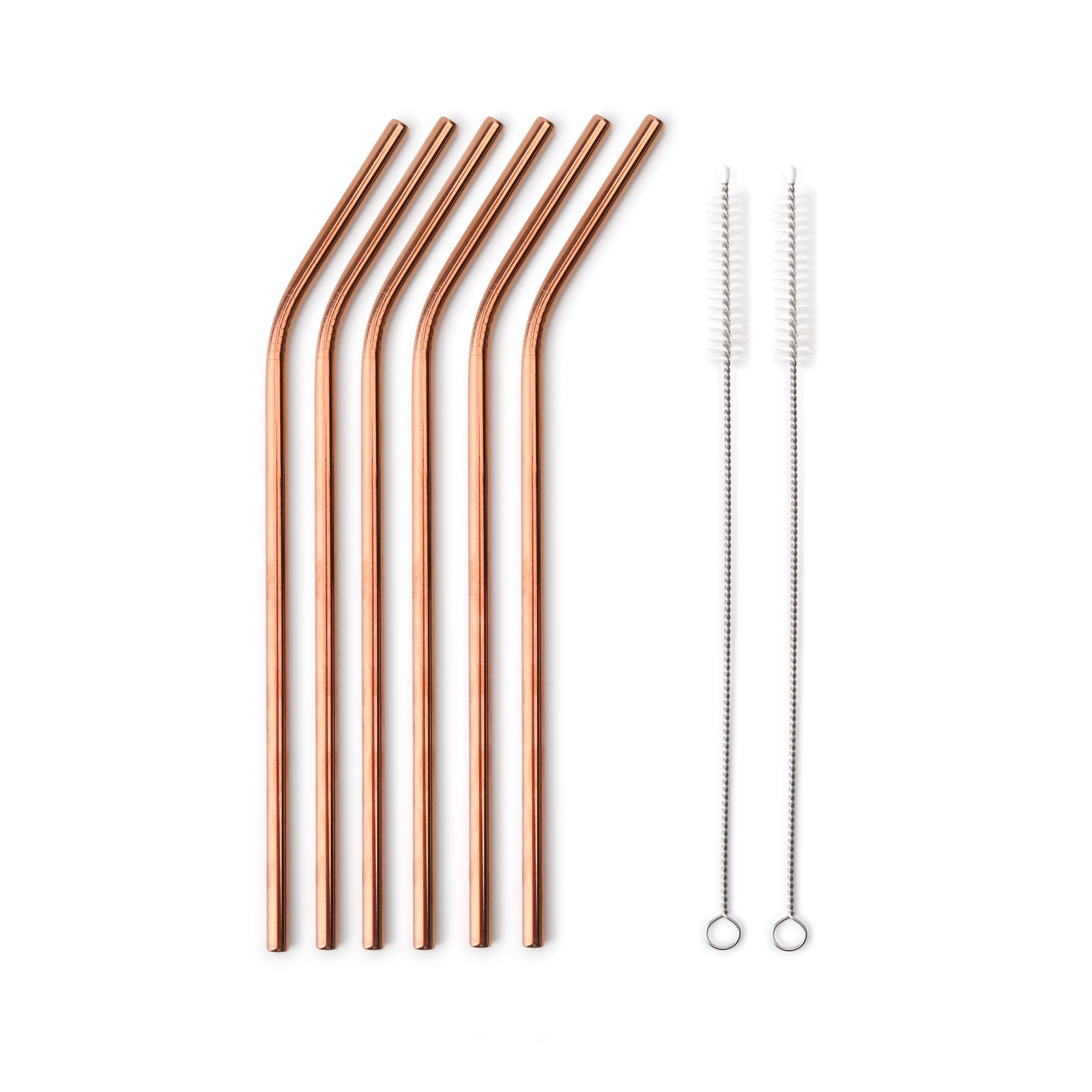6 stk miljøvennlig gjenbrukbart metallsugerør 304 sugerør i rustfritt stål med rensebørste til krus 20/30oz: rose måke 6 stk