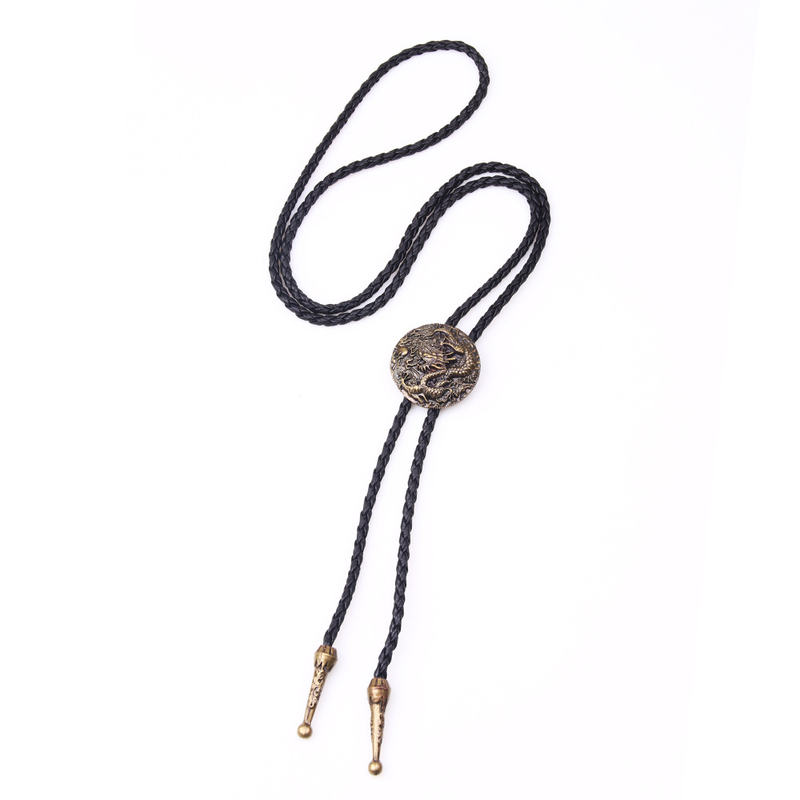 BOLO TIE-Collier Dragon Chinois en Argent pour Homme et Femme, Long, Style Ethnique, Pull, Pendentif