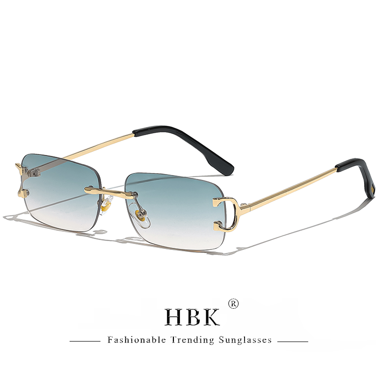 HBK rétro lunettes de soleil sans monture pour femmes hommes petit carré cadre doré thé nuances Rectangle UV400 Zonnebril lunettes