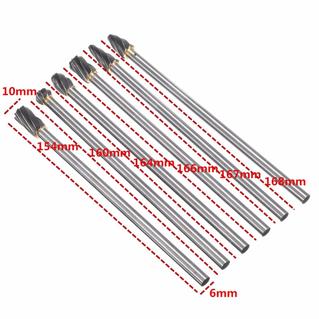 6 kpl/sarja 150mm pitkä kovametallipora 6mm 1/4 " kädensija pyörivä volframikarbidi alumiinijyrsintä 10mm