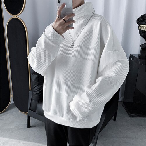 Sweaters Men Turtelneck Solid Loose All-match Autumn Knitting Korean Style Mens Students Ulzzang Retro Stylish Leisure: white / L