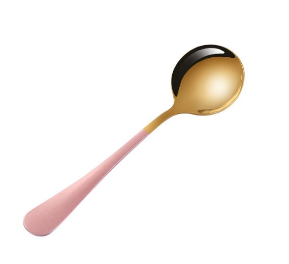 Stainless Steel Spoon Round Head Spoon Japanese Korean Coffee Spoon Household Cake Dessert Spoon: Golden Pink Color
