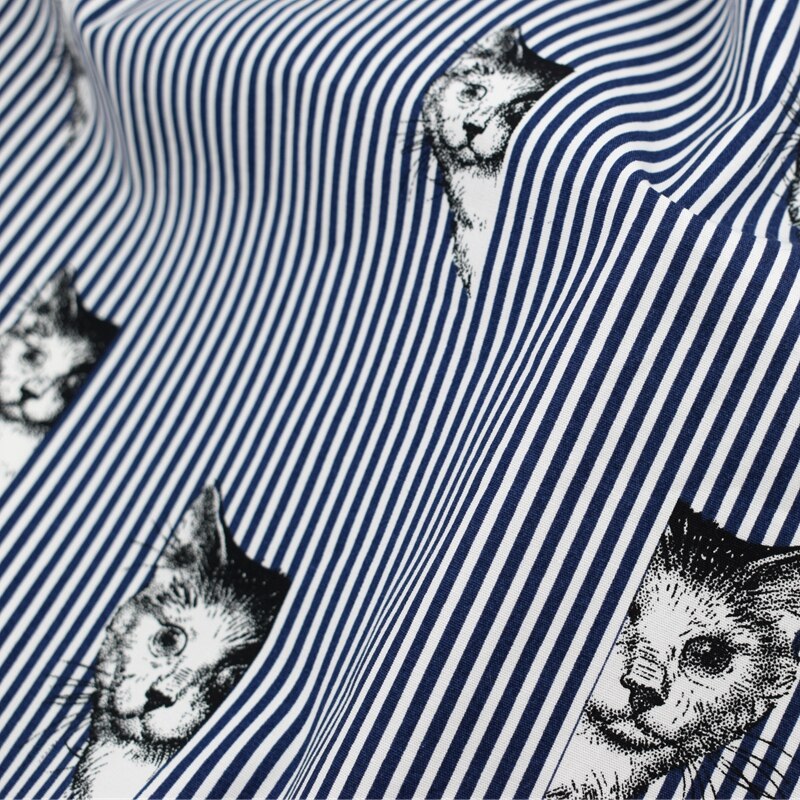 Marineblauwe de kat print streep reactieve en verven Micro stretch katoen voor shirt jurk patchwork tissu telas