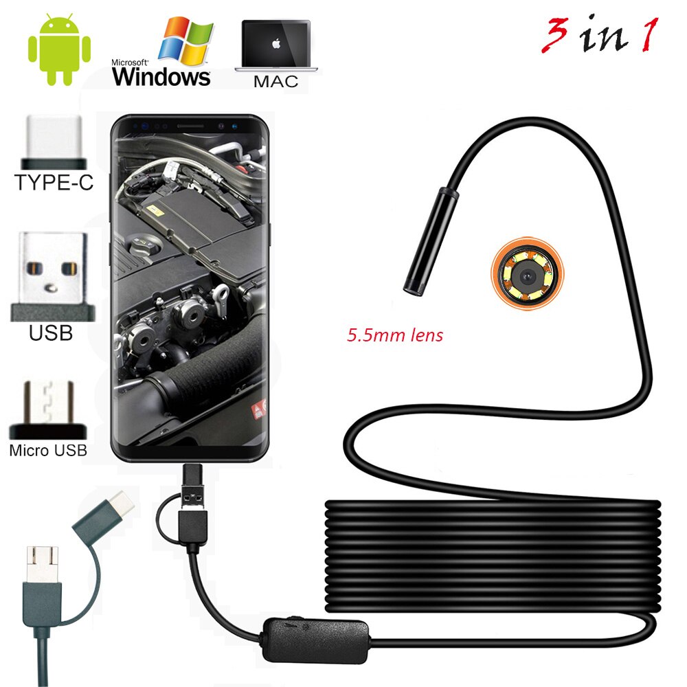 7mm Endoskop Kamera flexibel IP67 Wasserdichte Inspektion Endoskop Kamera für Android PC Notizbuch 6LEDs Einstellbare 1m 2m 3,5 m 5m