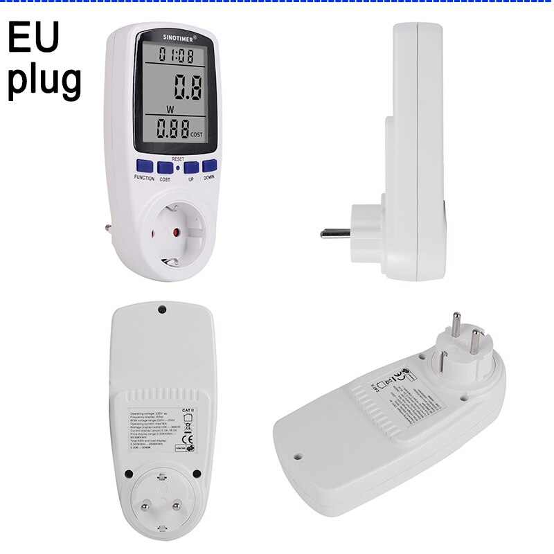 EU Plug AC 230V 16A Electric Power Energy Meter LCD Backlight Watt Calculator for Household Appliances Consumption Monitor: without backlight