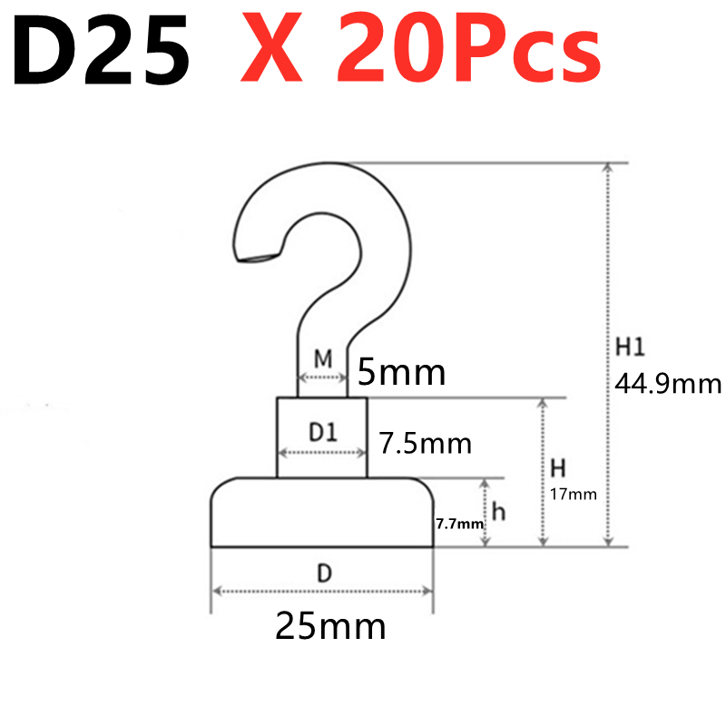 Heavy Duty Magnetic Hook Multiple specifications Strong Neodymium Magnets Hook Home Kitchen Workplace etc Storage Organization: D25    Silver