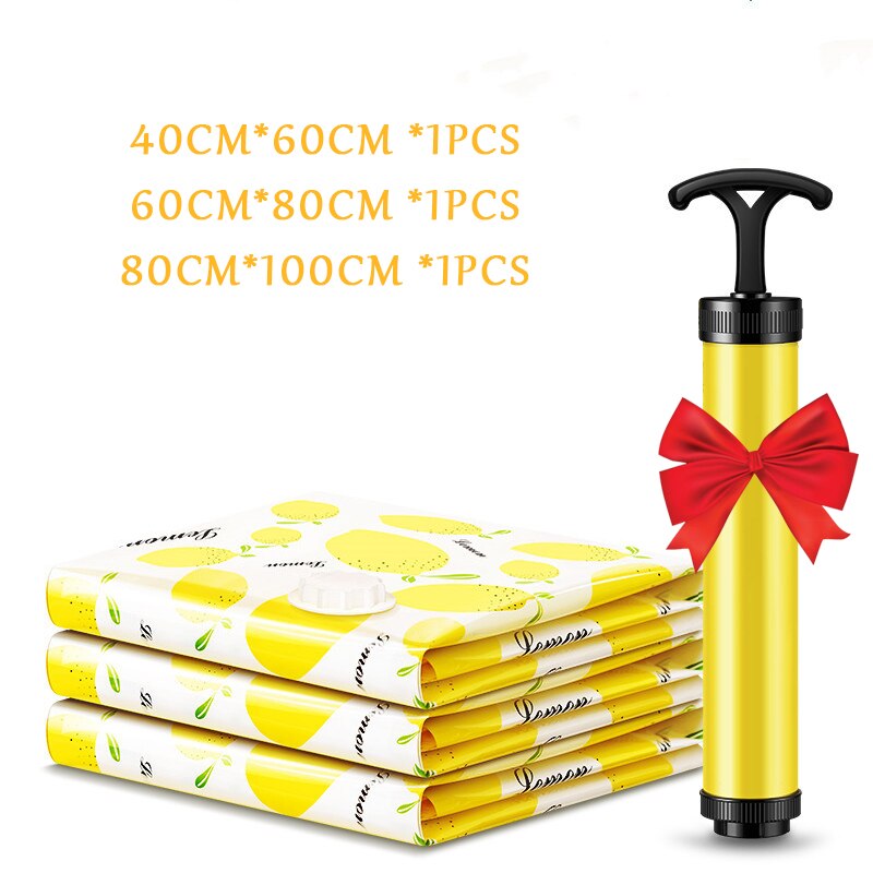 3/6Pcs Home Vacuum Storage Bags Foldable Compressed Air Organizer Bag for Clothes with Travel Bag Pump Space Saving Seal Packet: D 3pcs