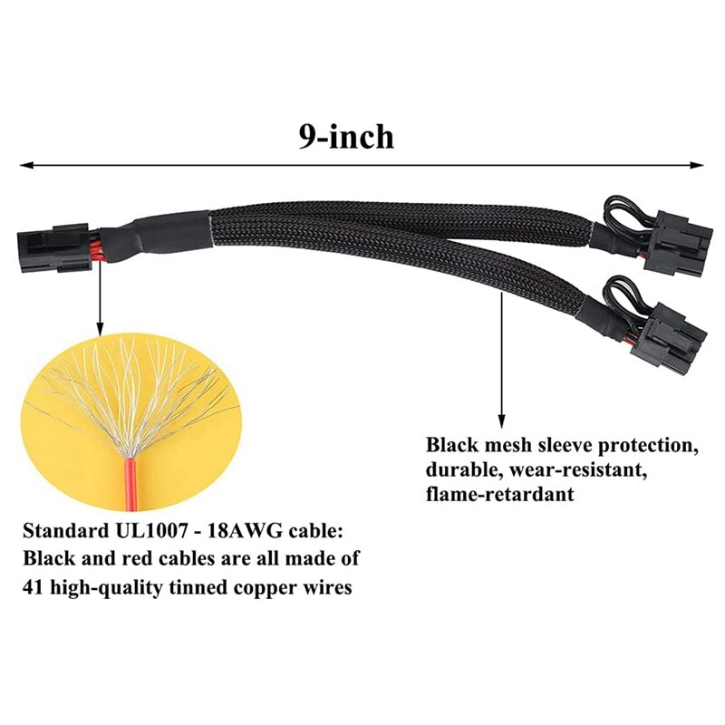 Pcie 6 Pin To Dual 8 (6+2) Pin Splitter - GPU VGA Y-Splitter Extension Cable Mining Video Card Power Sleeved Connector