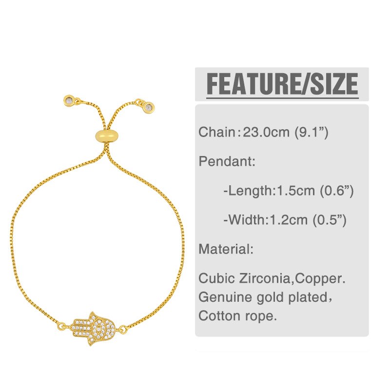 ZHONGVI Fish Bone Love Letter Bracelets For Women Gold Filled Hamsa Hand Bracelet Fatima Cubic Zirconia Statement Jewelry