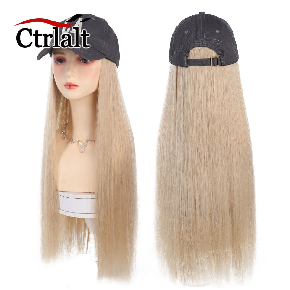 Casquette de Baseball longue et droite, perruque synthétique avec Extensions de cheveux pour femmes, chapeau réglable avec perruque attachée, postiche longue: Rouge