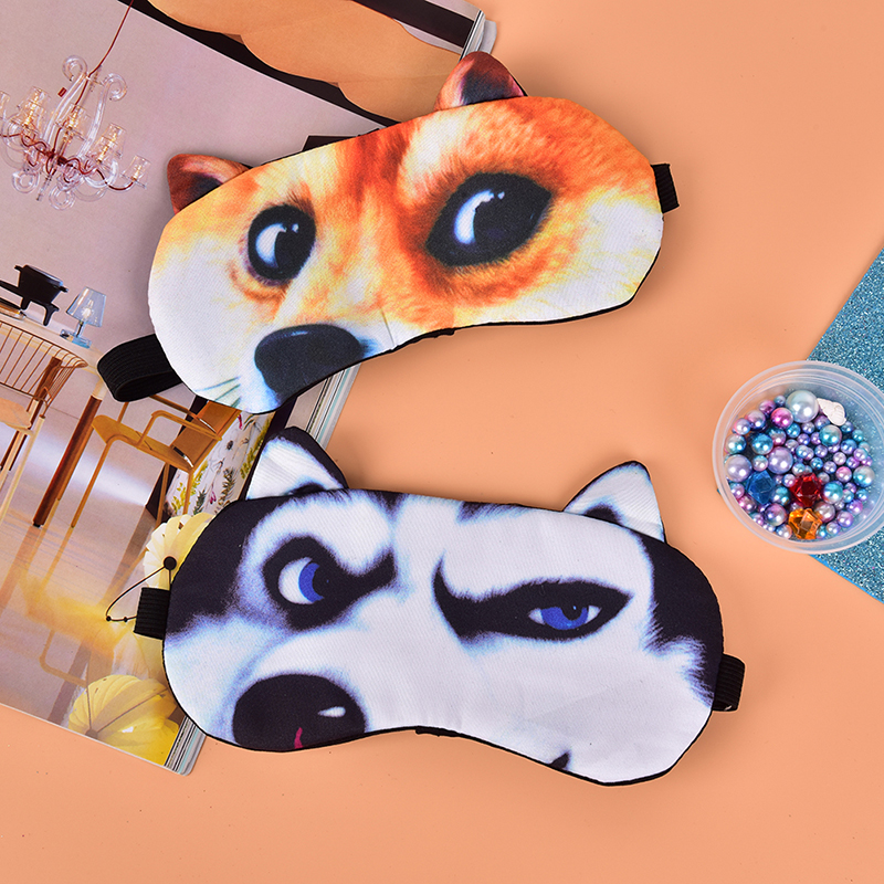 Cute Cat Dog Sleep Mask Eyeshade Cover Eye Mask Natural Sleeping Soft Blindfold Eyepatch Women Men Sleep Eyeshade Eye Cover