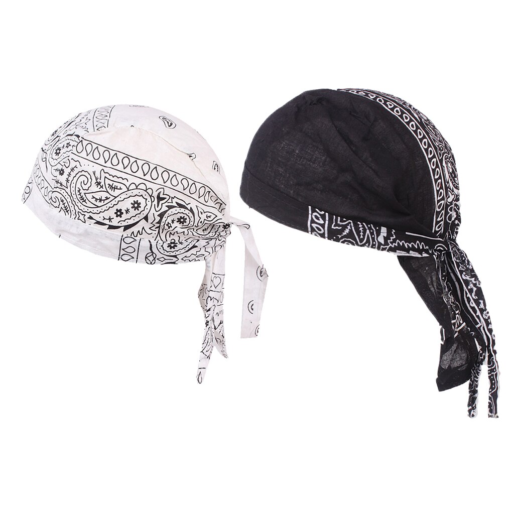 2 Stuks Unisex Bandana Hoed Katoen Durag Print Cap Vrouwen Mannen Ademende Chemo Tulband Mode Headwrap Hoofddeksels Pirate Head Sjaal