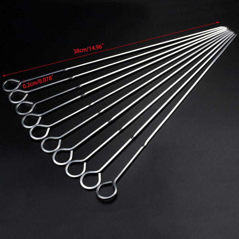 10 stk 38cm 15in lange grillspyd sæt kogeværktøj metal grillspyd firkantede grillpinde shish kabob spyd bbq grillnåle