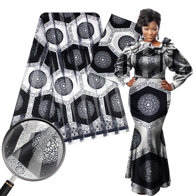 Nigéria ghana organza cetim tecido de seda impressão ancara cera africana 4 jardas + 2 metros chiffon seda para vestido YG812-2: As picture 20