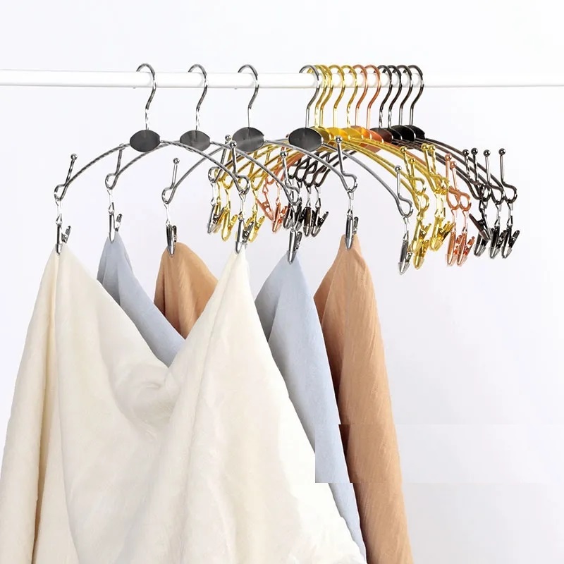 5PCS Metal Gold Hanger for Underwear Bra Clothespin Panties Clip Hangers Non-slip Clothes Drying Rack Wardrobe Storage Organizer