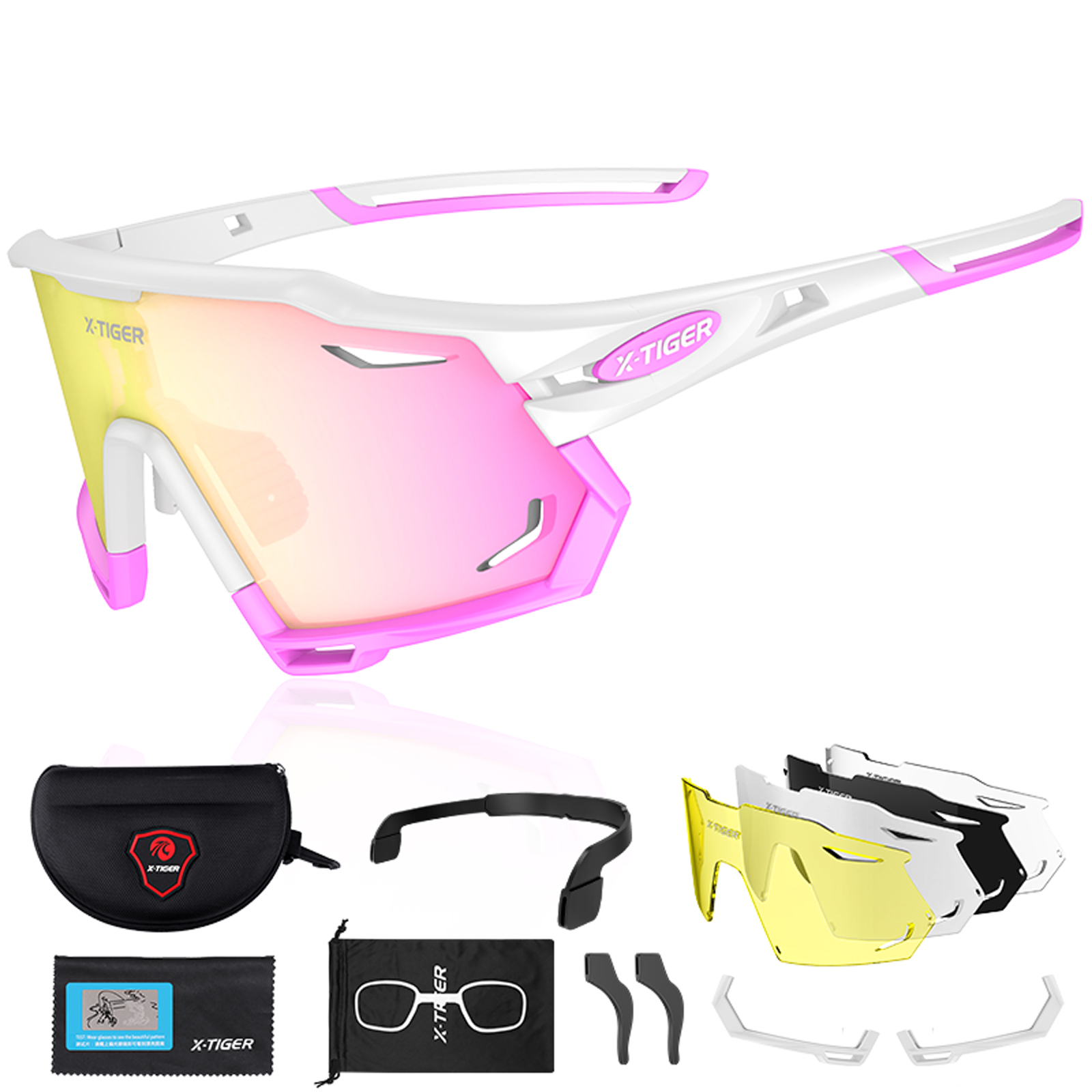 X-TIGER Gafas de ciclismo polarizadas con 5 lentes intercambiables MTB Ciclismo Béisbol Correr Gafas de sol deportivas para hombres y mujeres: Morado / Negro