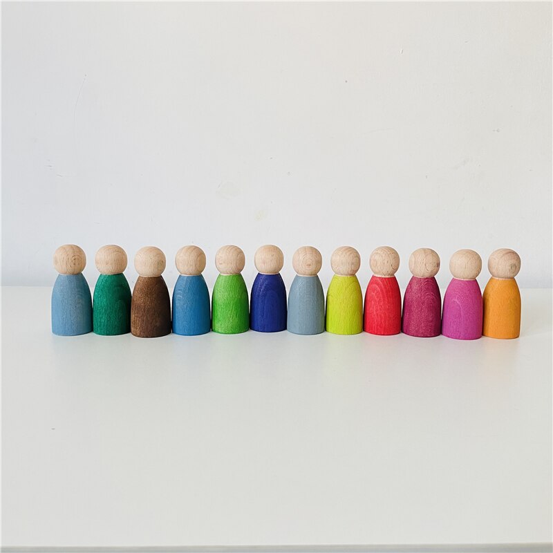Regenbogen Peg Puppen Set Baby Holz Abbildung Blöcke Konstruktor Kinder Montessori Pädagogisches Spielzeug Open Ended Spielen Spielzeug für Kinder: K